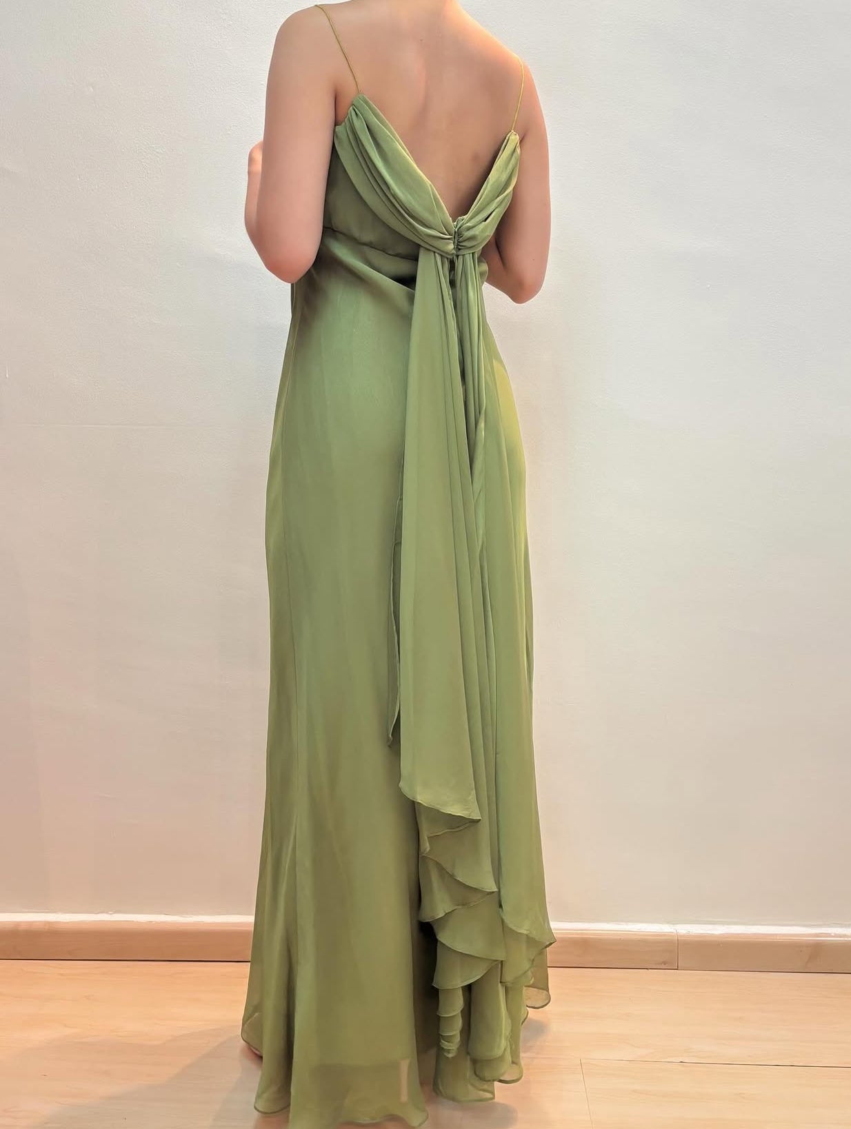 Spaghetti Straps Green Long Prom Dress Chiffon Evening Dress J8584