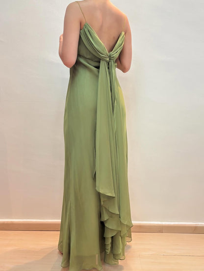 Spaghetti Straps Green Long Prom Dress Chiffon Evening Dress J8584