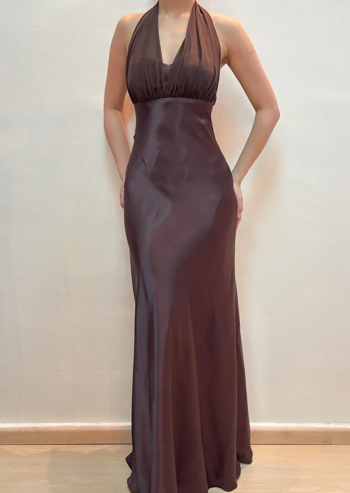 Halter Mermaid Long Prom Dress Brown Vintage Evening Dress J8544