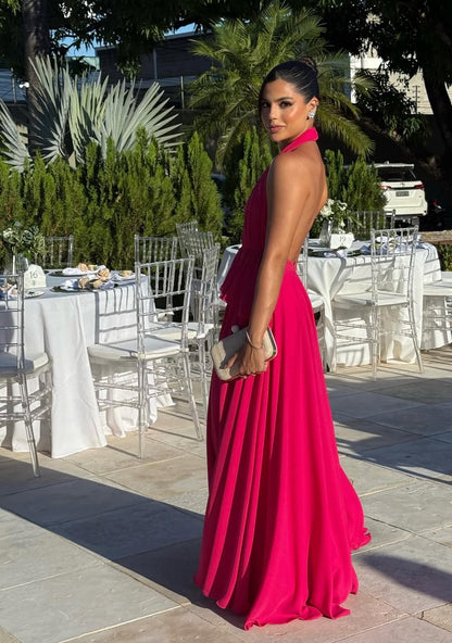 Halter A Line Wedding Guest Dress V Neck Backless Prom Dress J7960