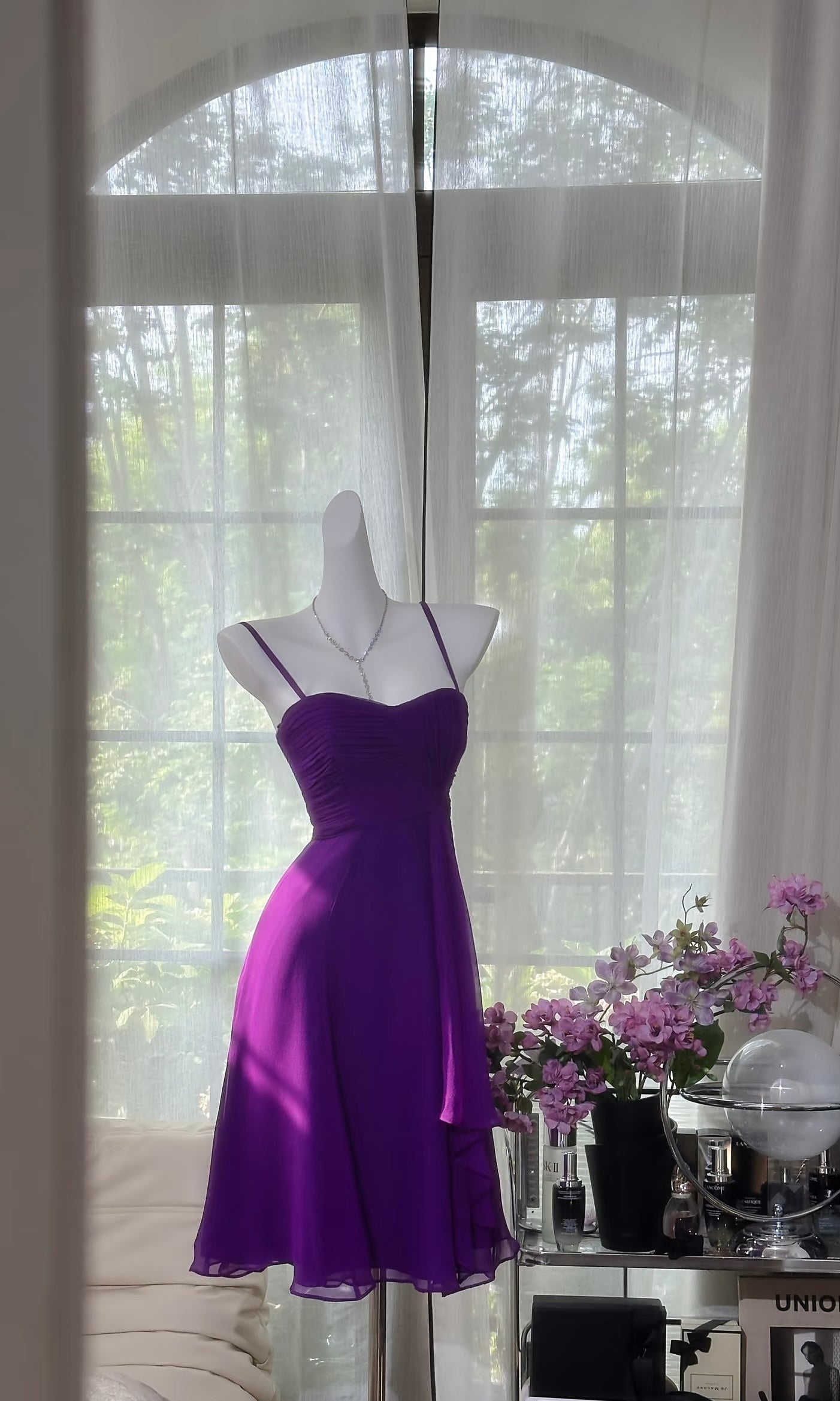 Spaghettiträger Lila A-Linie Homecoming-Kleid Kurzes Ballkleid J7295