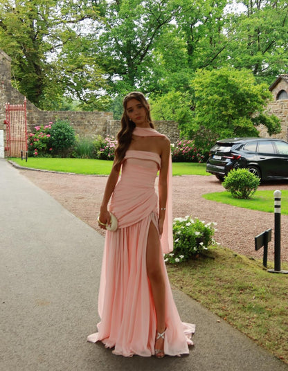 Pink A Line Prom Dresses Chiffon Formal Party Dress J7764