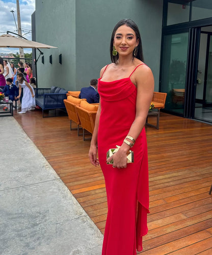 Spaghetti Straps A Line Red Prom Dress Formal Evening Party Dress J7199