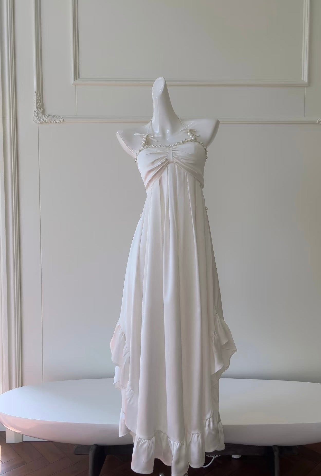 Robe de soirée formelle à volants et dos nu, coupe trapèze, J7170