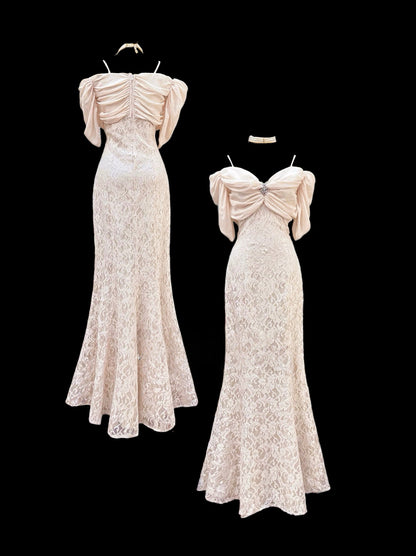 Off Shoulder Mermaid Lace Long Prom Dress Formal Evening Dress J8426