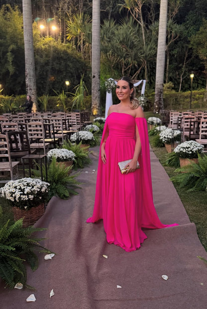 Robe de mariée trapèze rose vif en mousseline de soie J7818