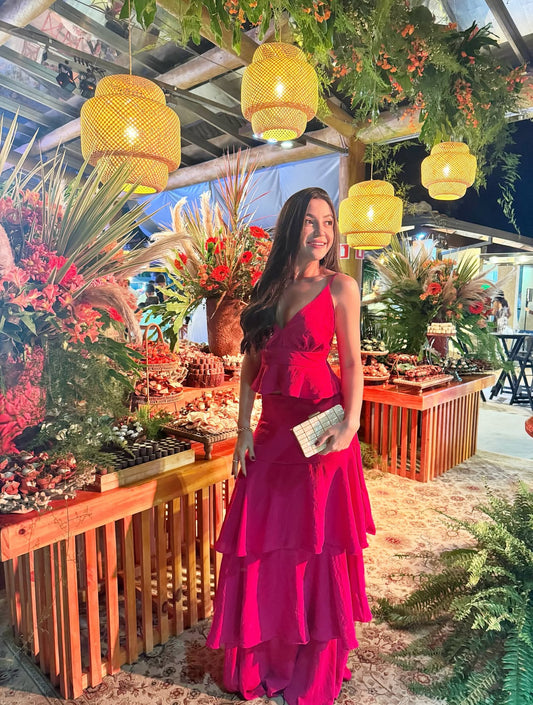 Robe de mariée longue à volants et col en V, à volants, J8017