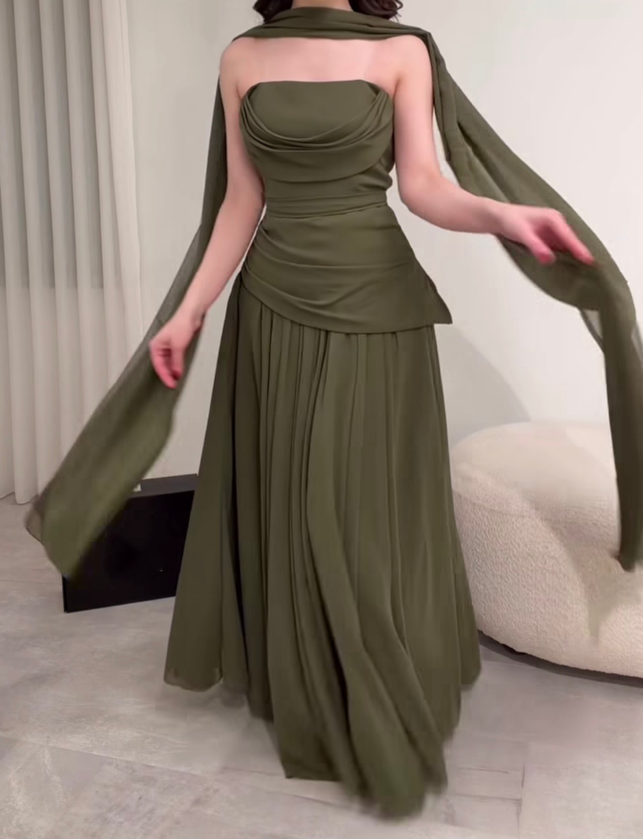 Trägerloses silbernes Vintage-Abendkleid, A-Linie, Geburtstagskleid J9370