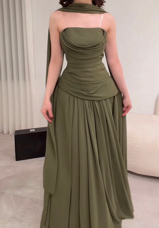 Trägerloses silbernes Vintage-Abendkleid, A-Linie, Geburtstagskleid J9370