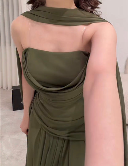 Trägerloses silbernes Vintage-Abendkleid, A-Linie, Geburtstagskleid J9370