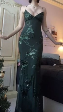 Dark Green Spaghetti-Straps Prom Dress Mermaid Lace-Up Back Evening Dress J9767