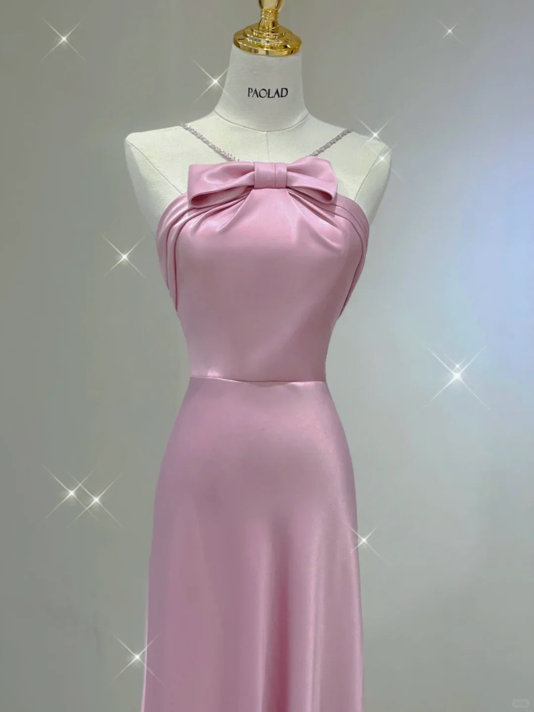 Dusty Pink Satin Halter Formal Dress with Bow  J12220