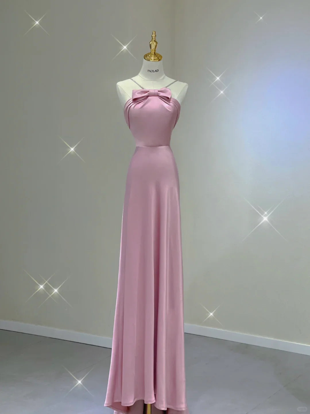 Dusty Pink Satin Halter Formal Dress with Bow  J12220