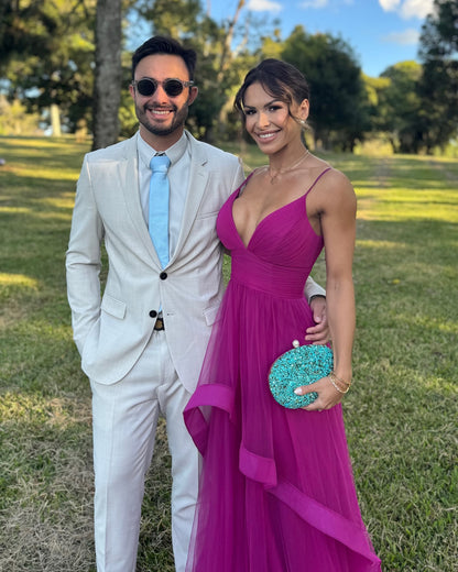 Robe de bal trapèze à bretelles spaghetti, robe d'invitée de mariage formelle J7044