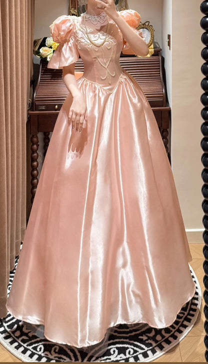 A Line Pink Satin Beaded Princess Dress Sweet 16 Birthday Dress J8914