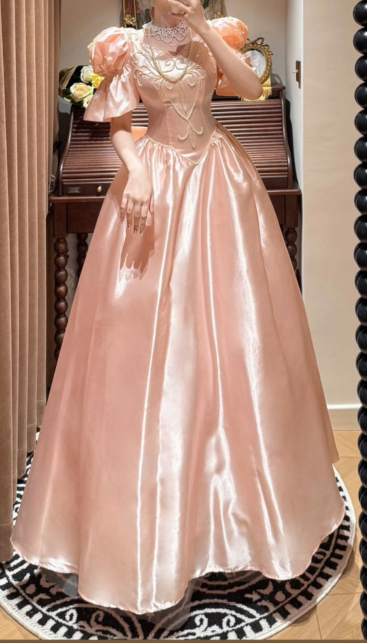 A Line Pink Satin Beaded Princess Dress Sweet 16 Birthday Dress J8914
