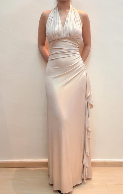 Neckholder-Rüschen-Langballkleid Formales Partykleid J8572