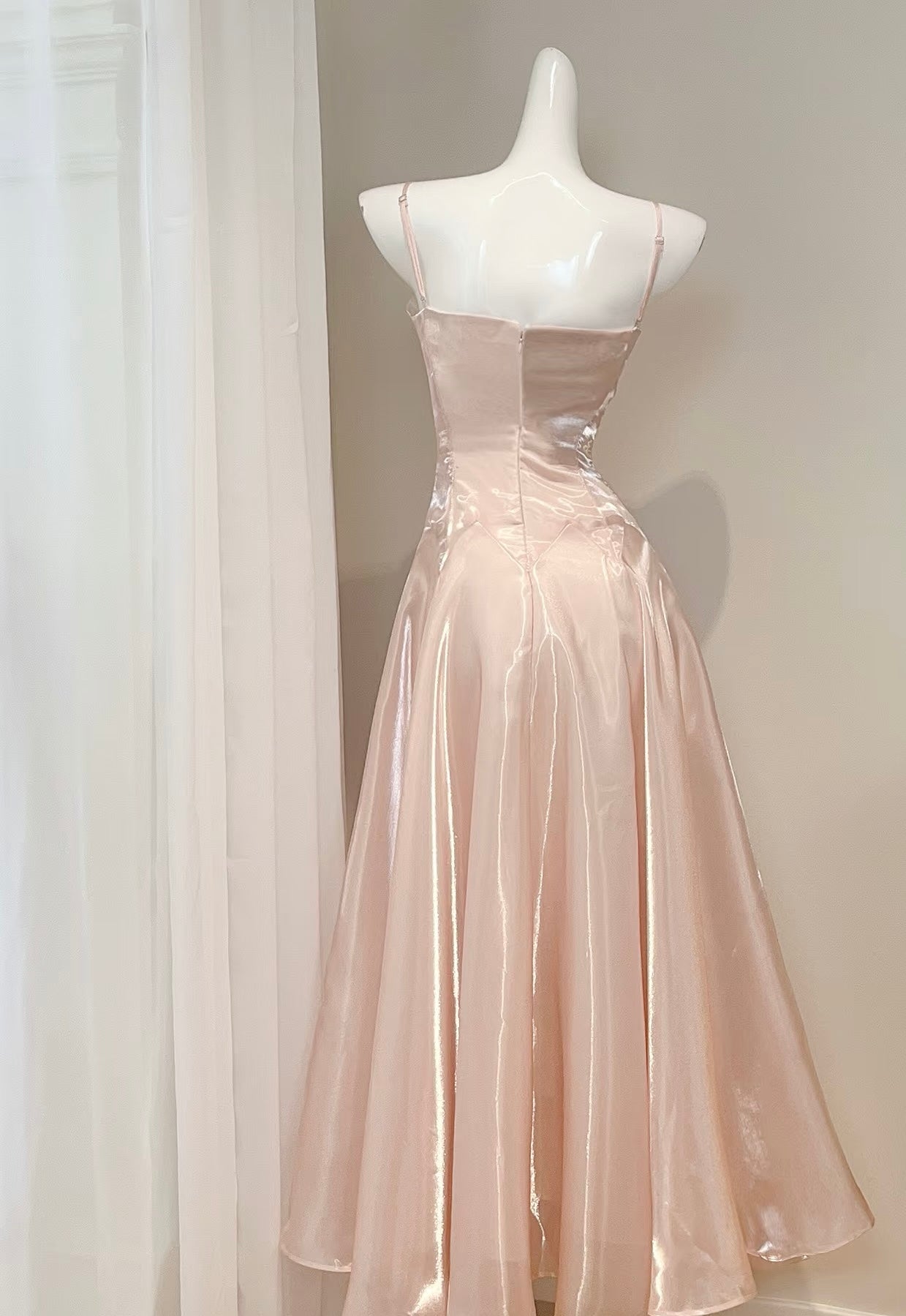 Spaghetti Straps Pink A Line Prom Dress Sweet Birthday Dress J7719