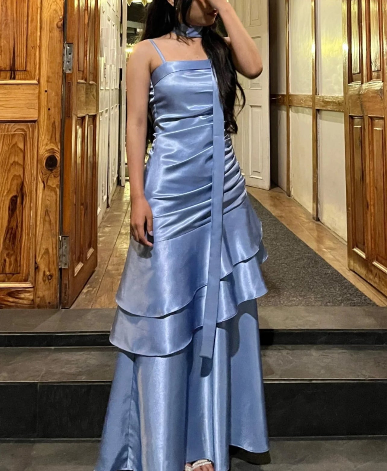 Spaghettiträger Blau A-Linie Ballkleid Formales Partykleid Abendkleid J7016