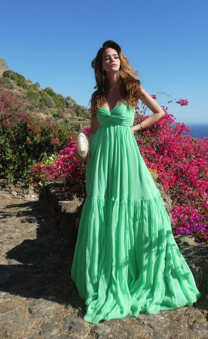 Robe de soirée de mariage verte bustier coupe trapèze J7195