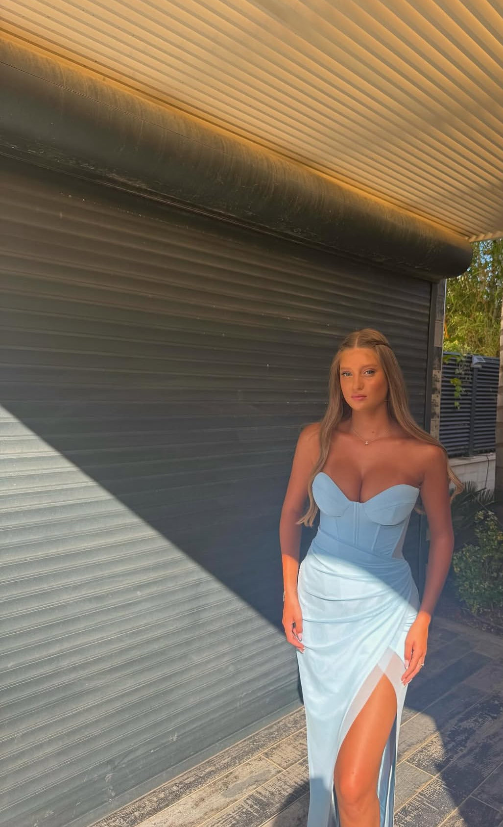 Sweetheart Blue Sheath Long Prom Dress With Slit J7903