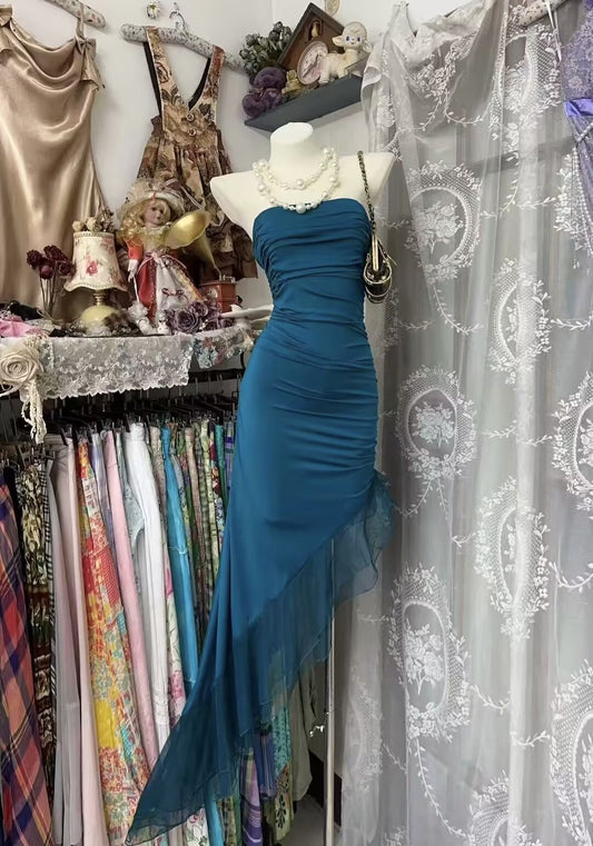 Strapless Sheath Prom Dress Ruffle Birthday Outfit J7003