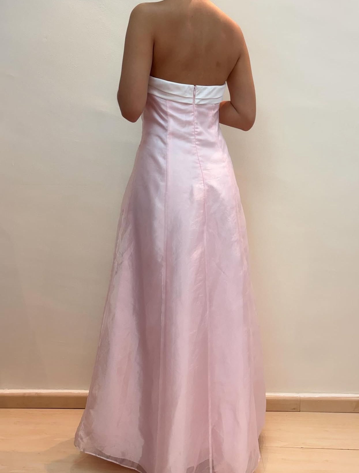 Strapless A Line Pink Long Prom Dress Applique Formal Party Dress J8585