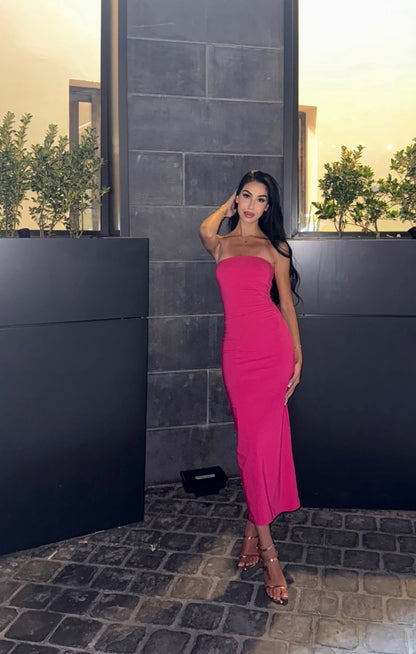 Strapless Sheath Hot Pink Prom Dress Formal Birthday Dress J8008