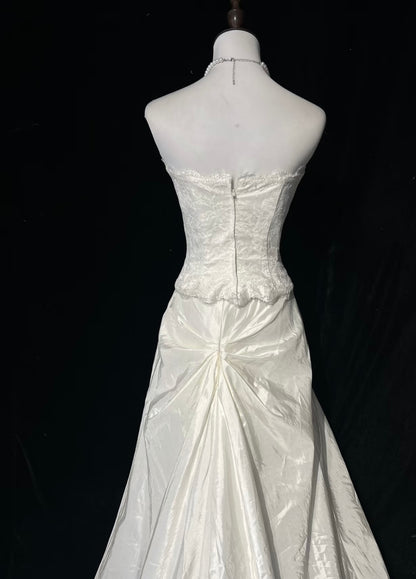 Strapless Mermaid White Wedding Dress Satin Bridal Dress J7980