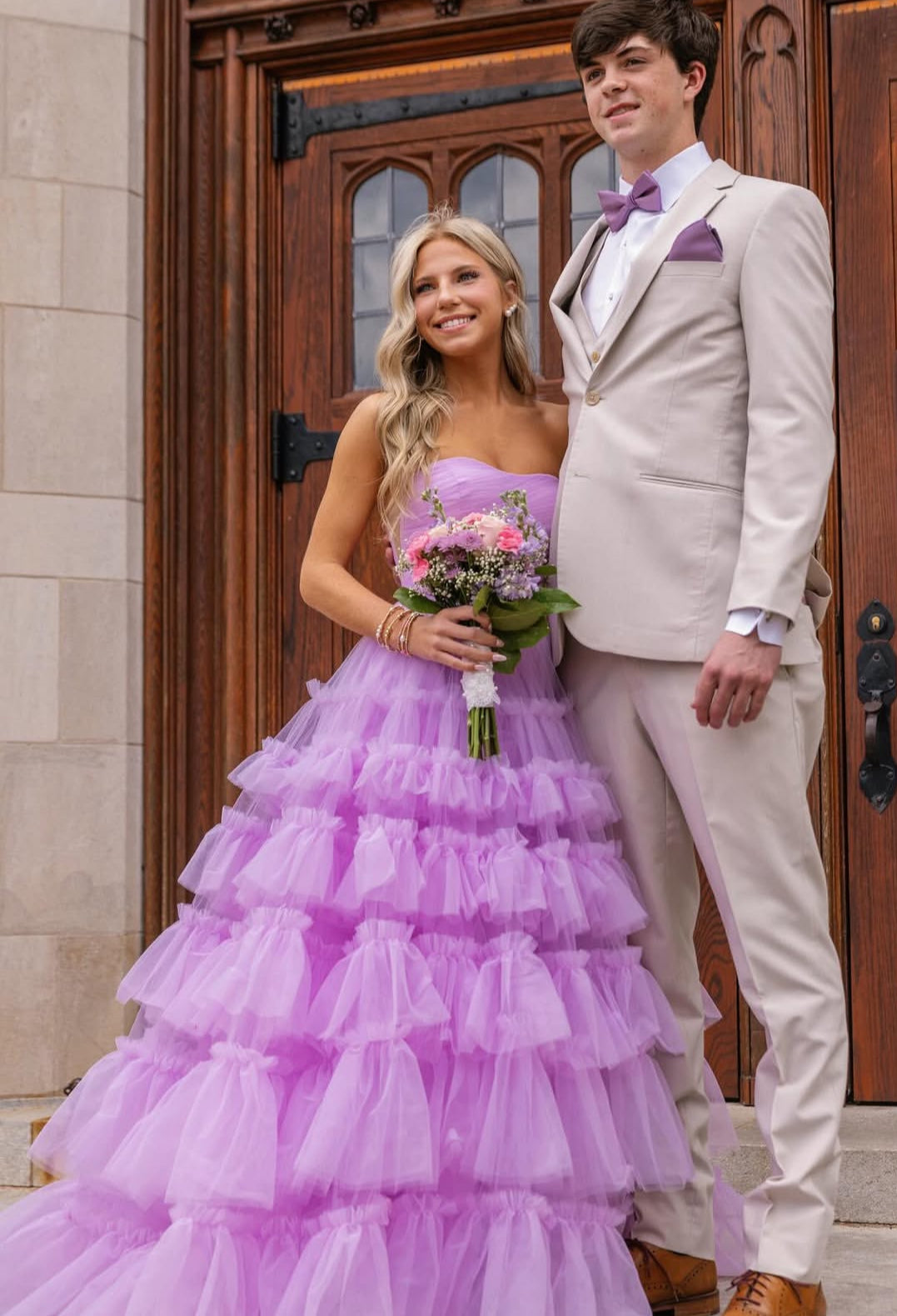 Strapless A Line Lavender Long Prom Dress Tulle Graduation Dress  J7892
