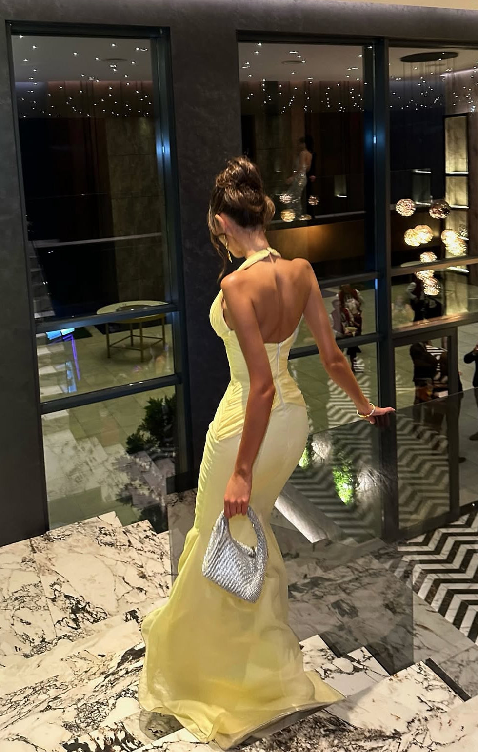 Halfter Meerjungfrau Gelb Abendkleid Formale Party Ballkleid J7083