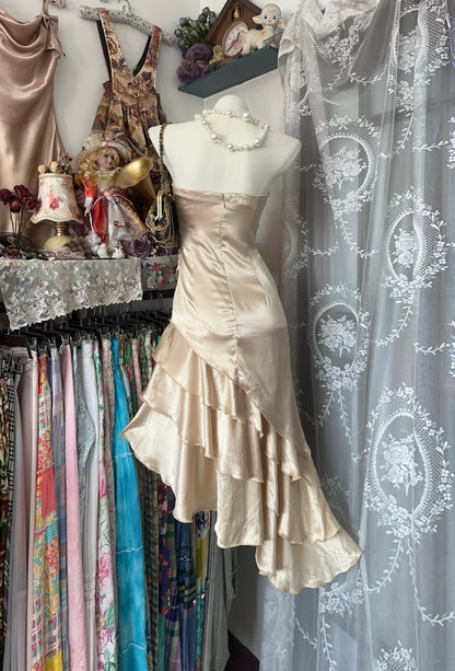 Strapless Champagne Prom Dress Ruffle Formal Party Dress J7297