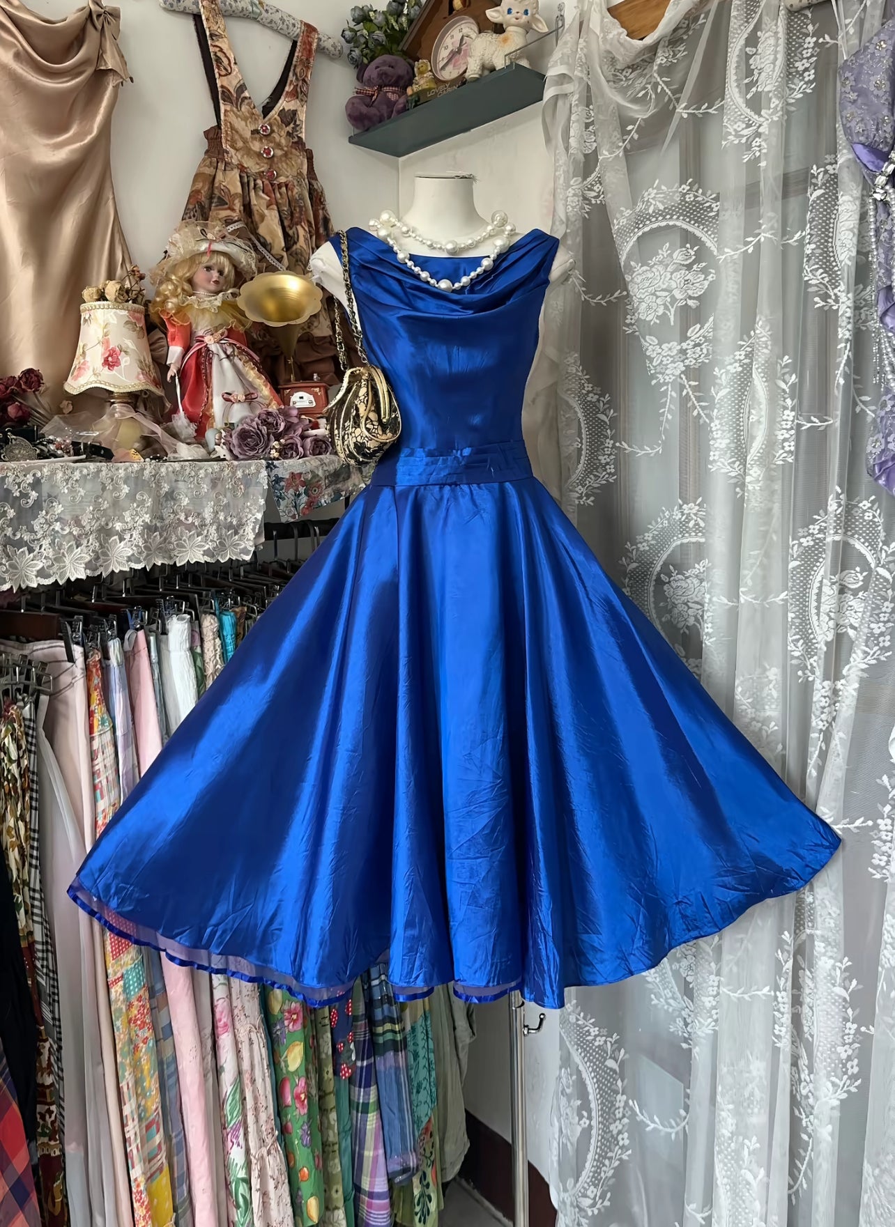 A Line Blue Short Homecoming Dress Satin Party Dress J8511