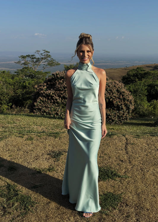 Rosa Etuikleid, lang, mit Seitenschlitz, Satin, formelles Kleid J8820