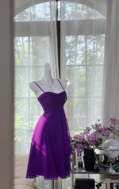 Spaghettiträger Lila A-Linie Homecoming-Kleid Kurzes Ballkleid J7295