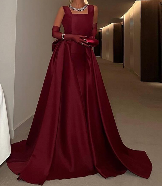 Elegant A Line Burgundy Satin Birthday Dress Formal Prom Dress J9982
