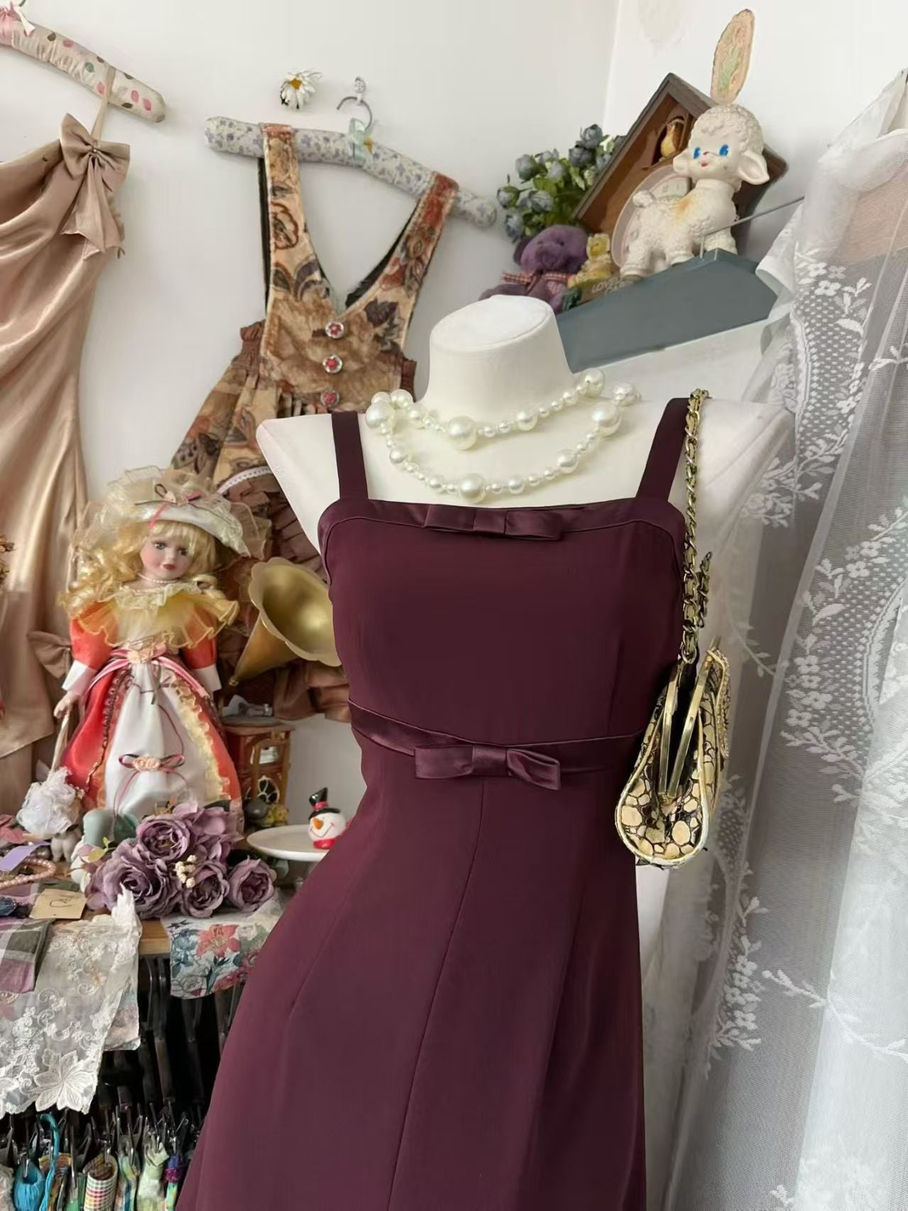 Elegant Burgundy Chiffon Formal Prom Dress Retro Evening Dress J10557