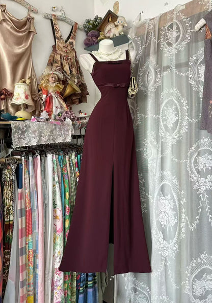 Elegant Burgundy Chiffon Formal Prom Dress Retro Evening Dress J10557