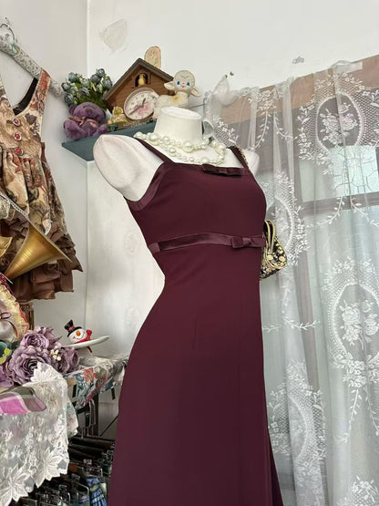 Elegant Burgundy Chiffon Formal Prom Dress Retro Evening Dress J10557