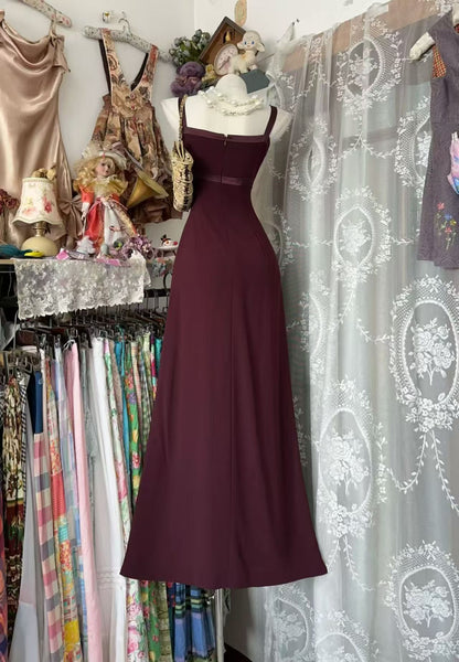 Elegant Burgundy Chiffon Formal Prom Dress Retro Evening Dress J10557