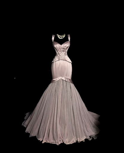 Robe de bal bustier violette en satin avec appliques, robe de soirée formelle J9413