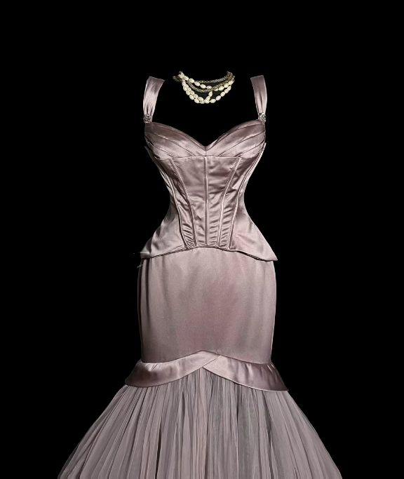 Robe de bal bustier violette en satin avec appliques, robe de soirée formelle J9413