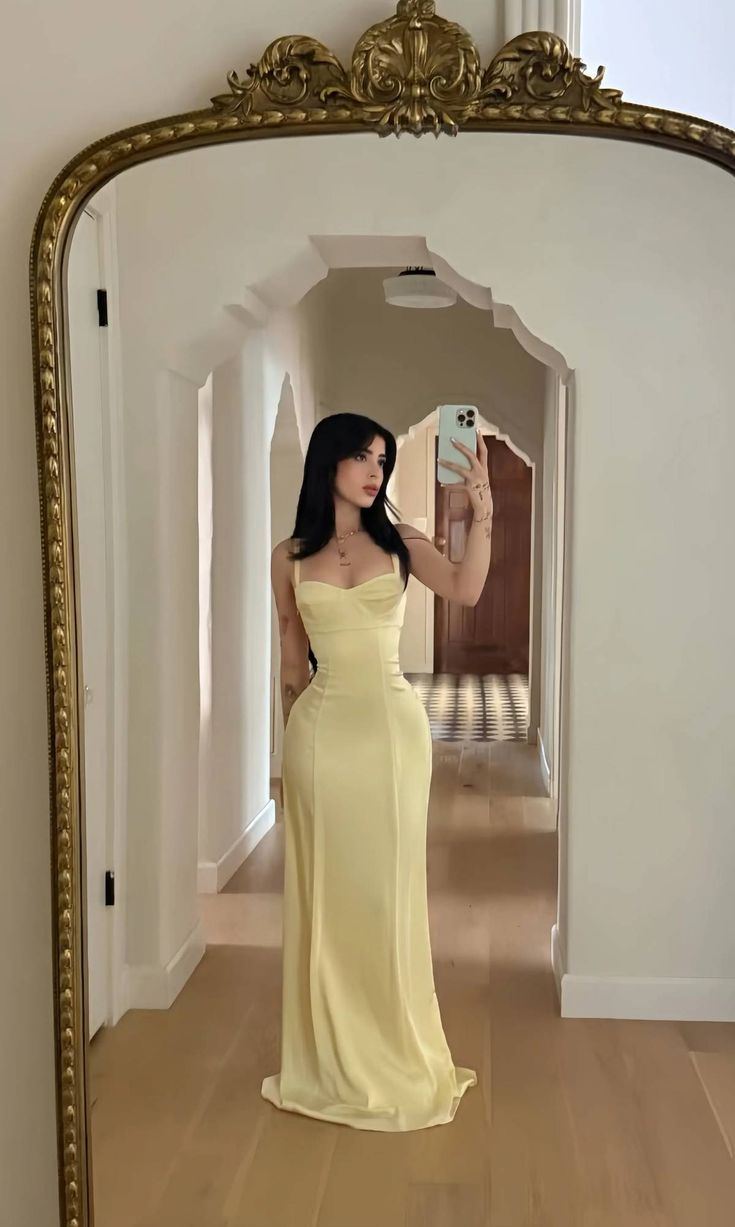 Elegant Yellow Satin Long Prom Dress Birthday Dress J8923