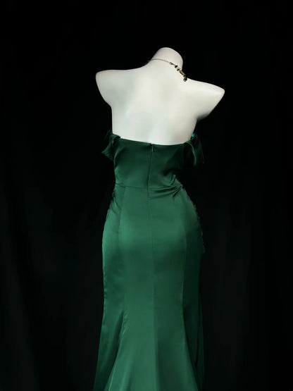 Trägerloses silbernes Vintage-Abendkleid, A-Linie, Geburtstagskleid J9370