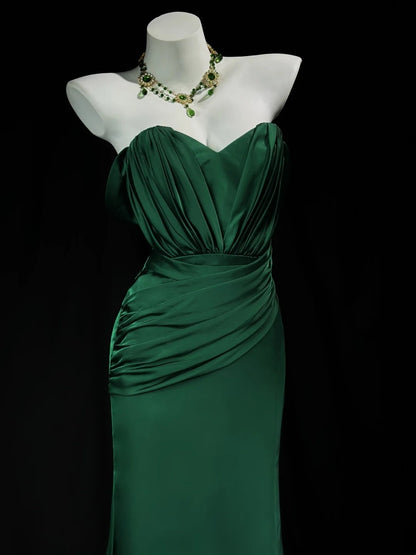 Trägerloses silbernes Vintage-Abendkleid, A-Linie, Geburtstagskleid J9370