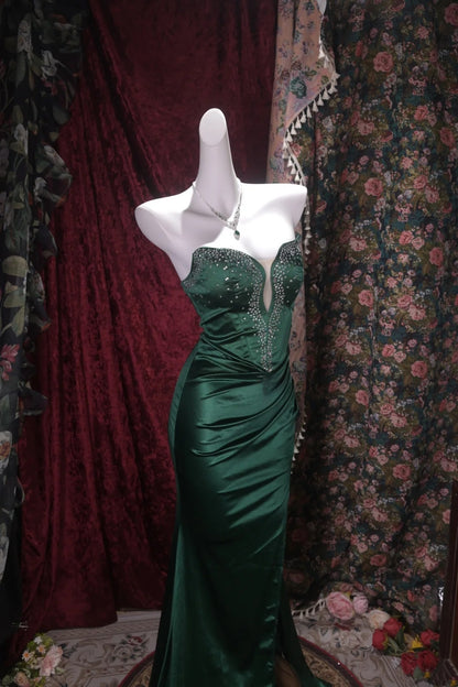 Trägerloses silbernes Vintage-Abendkleid, A-Linie, Geburtstagskleid J9370