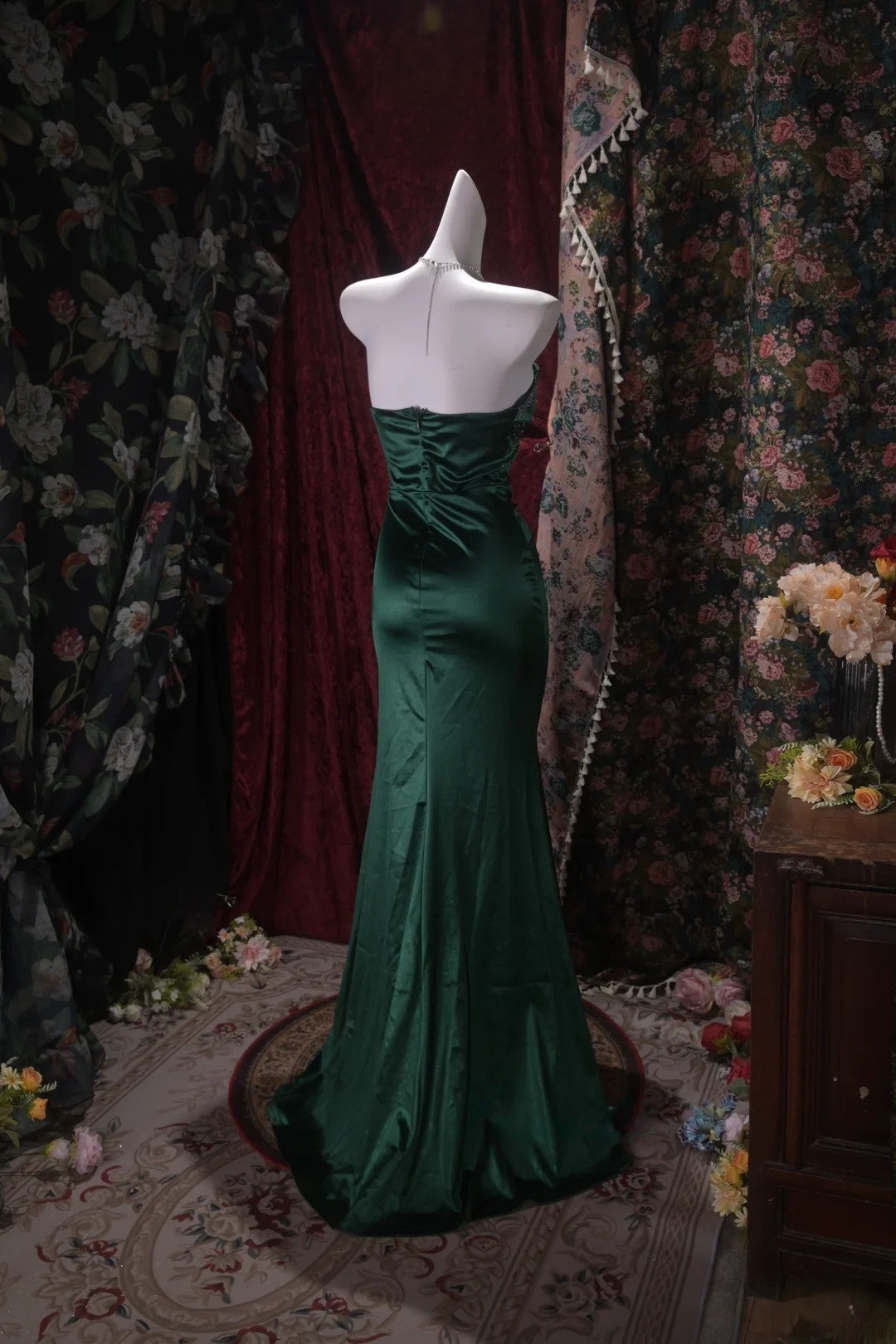 Trägerloses silbernes Vintage-Abendkleid, A-Linie, Geburtstagskleid J9370