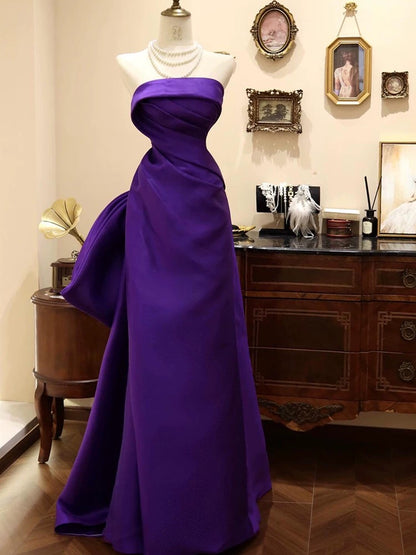 Robe de bal bustier violette avec nœud en satin, tenue de soirée formelle J7097
