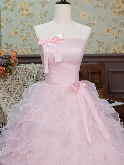 Robe de bal bustier coupe A, rose, à volants, pour les 16 ans, J7723
