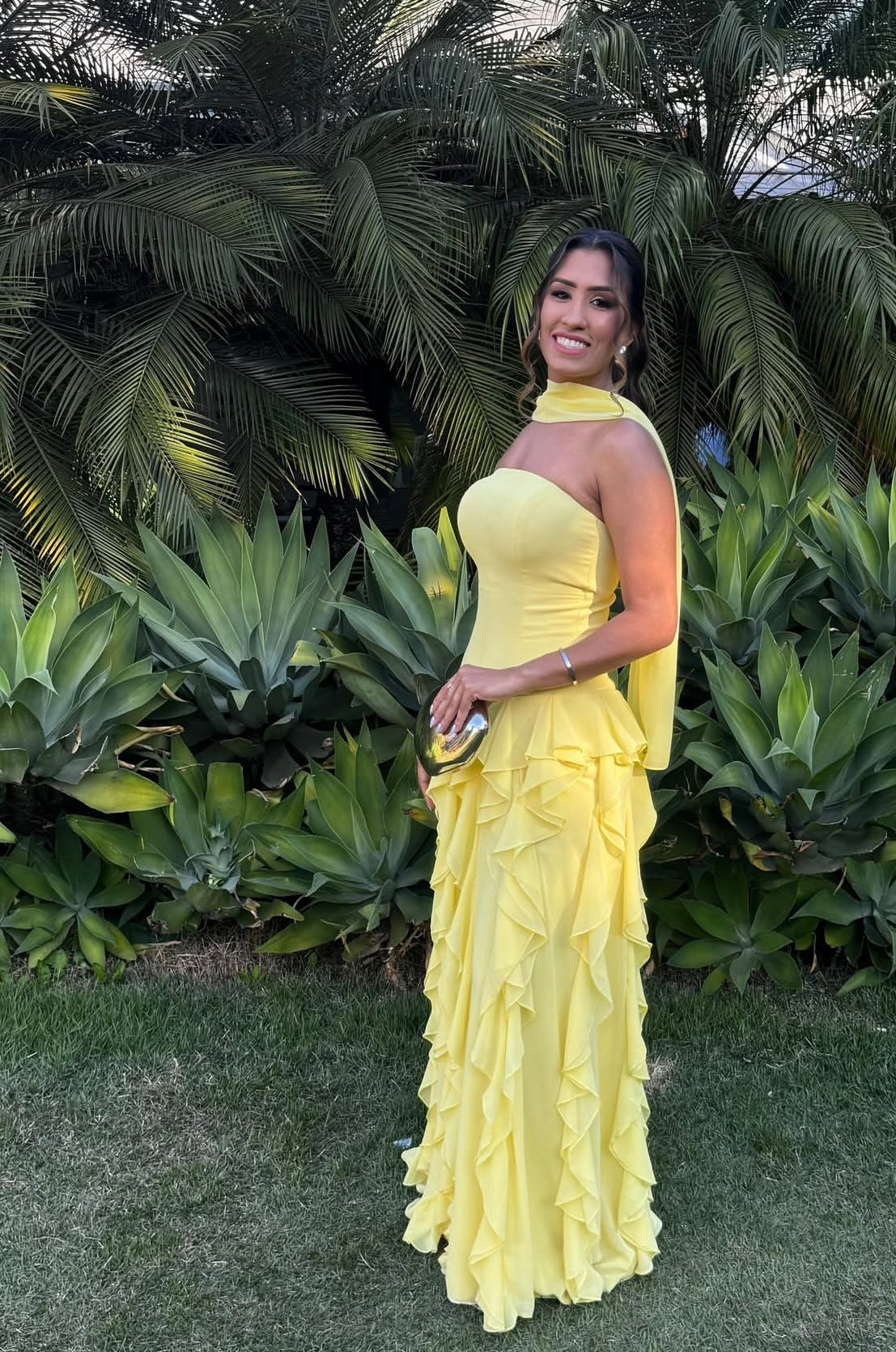 Strapless A Line Yellow Long Prom Dress Wedding Guest Dress J7846